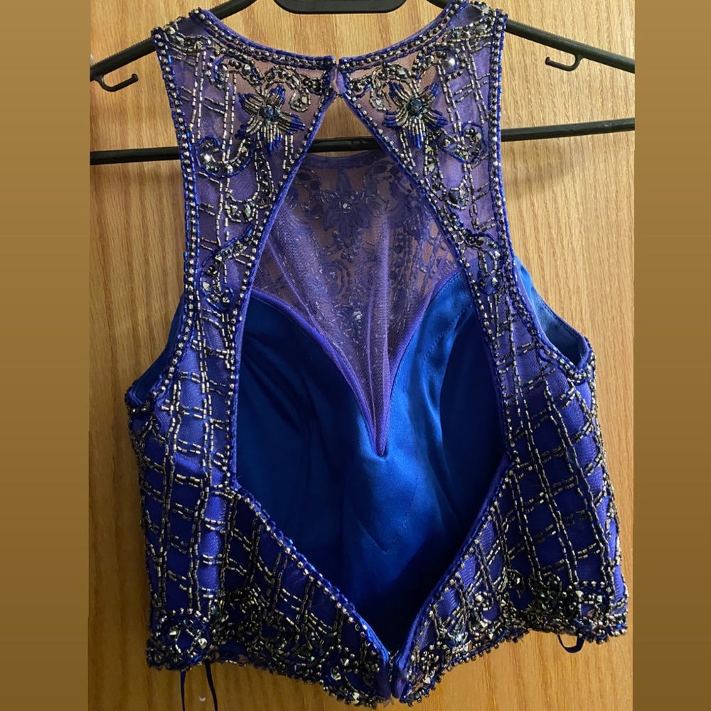 Royal Blue Beaded Two Piece Prom Dress - image 3